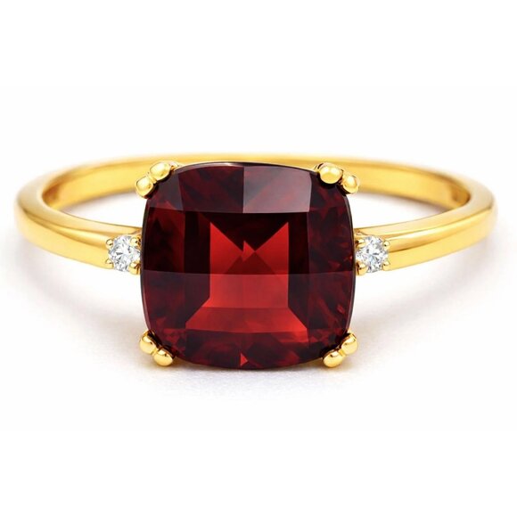 Genuine 3.25 Cts Garnet & Diamond Ring 10k Gold